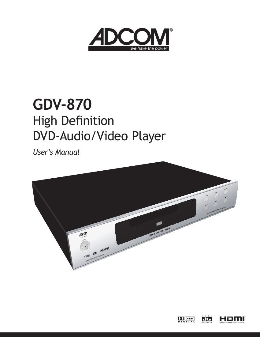 Adcom GDV 870 Owners Manual