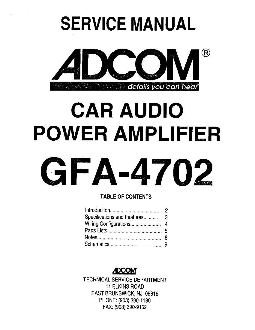 Adcom GFA 4702 Service Manual