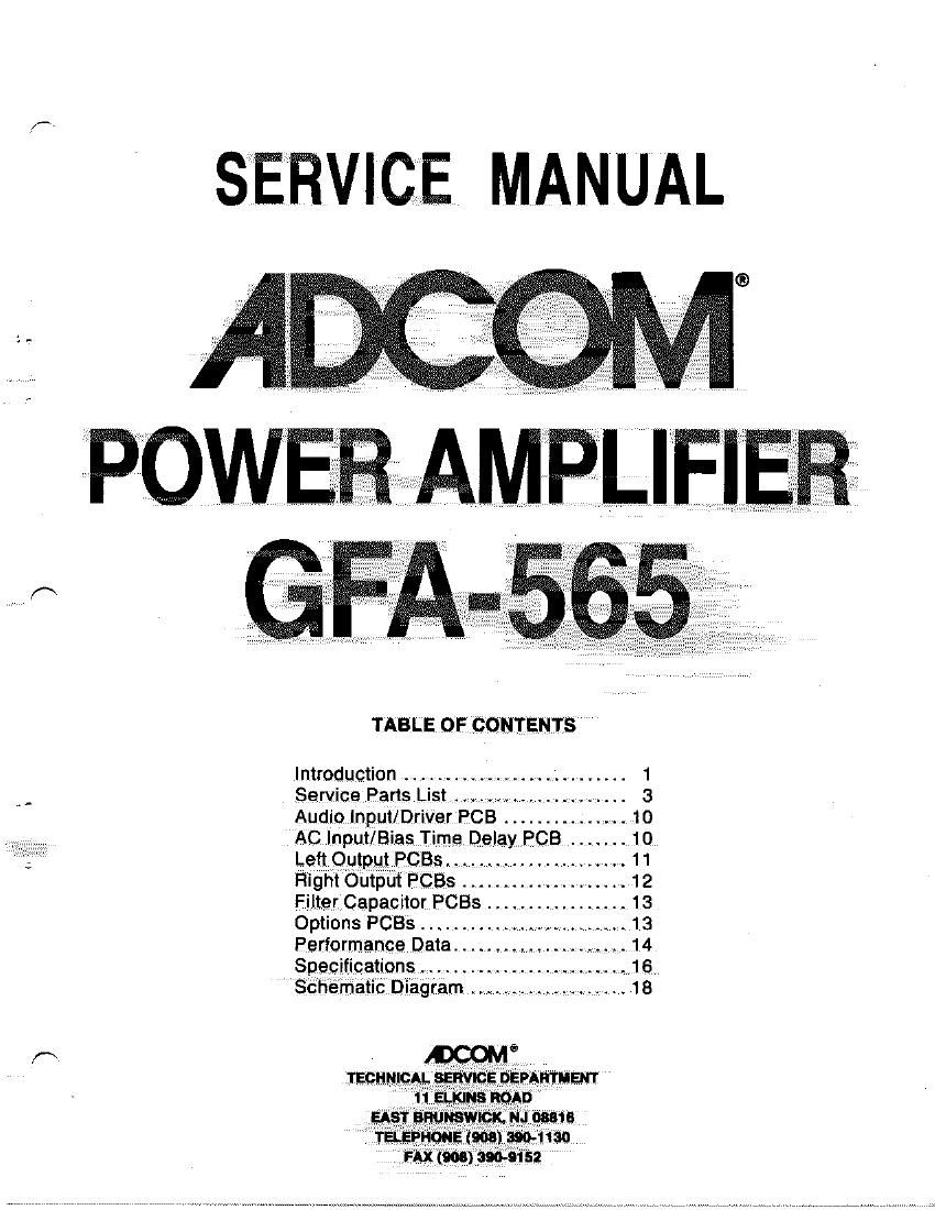 Adcom GFA 565 Service Manual