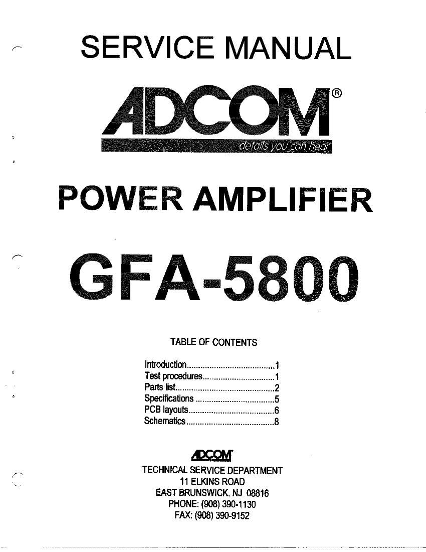 Adcom GFA 5800 Service Manual