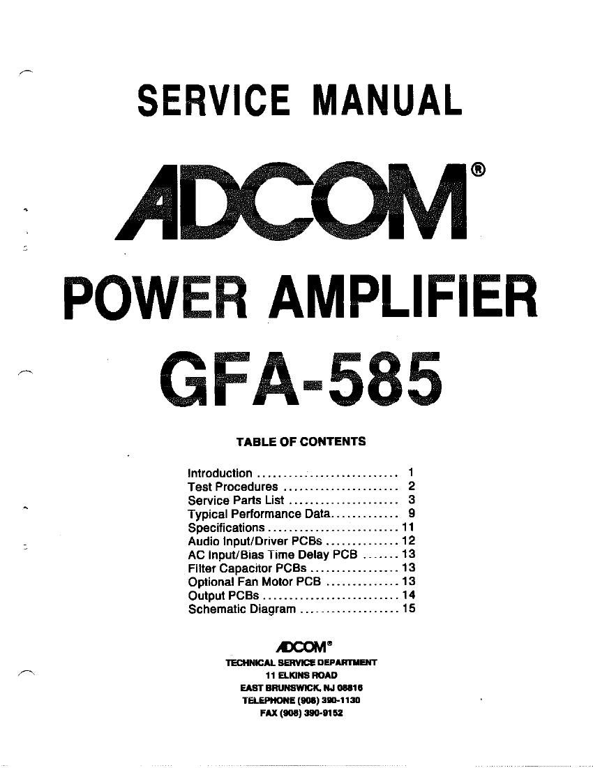 Adcom GFA 585 Service Manual