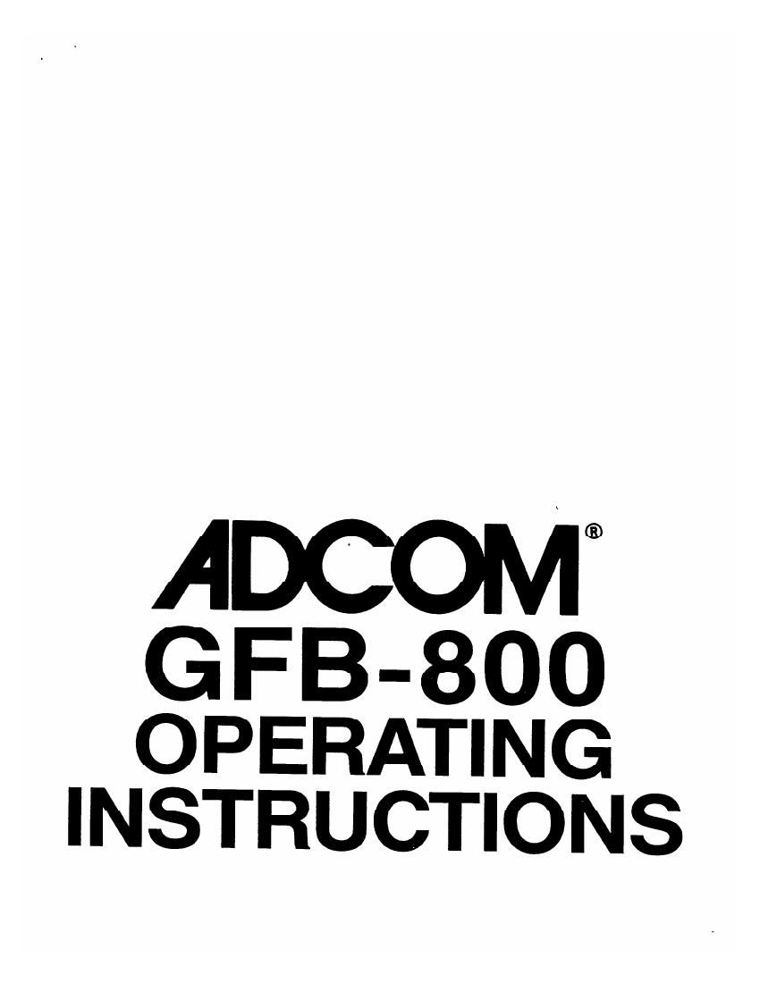 Adcom GFB 800 Owners Manual