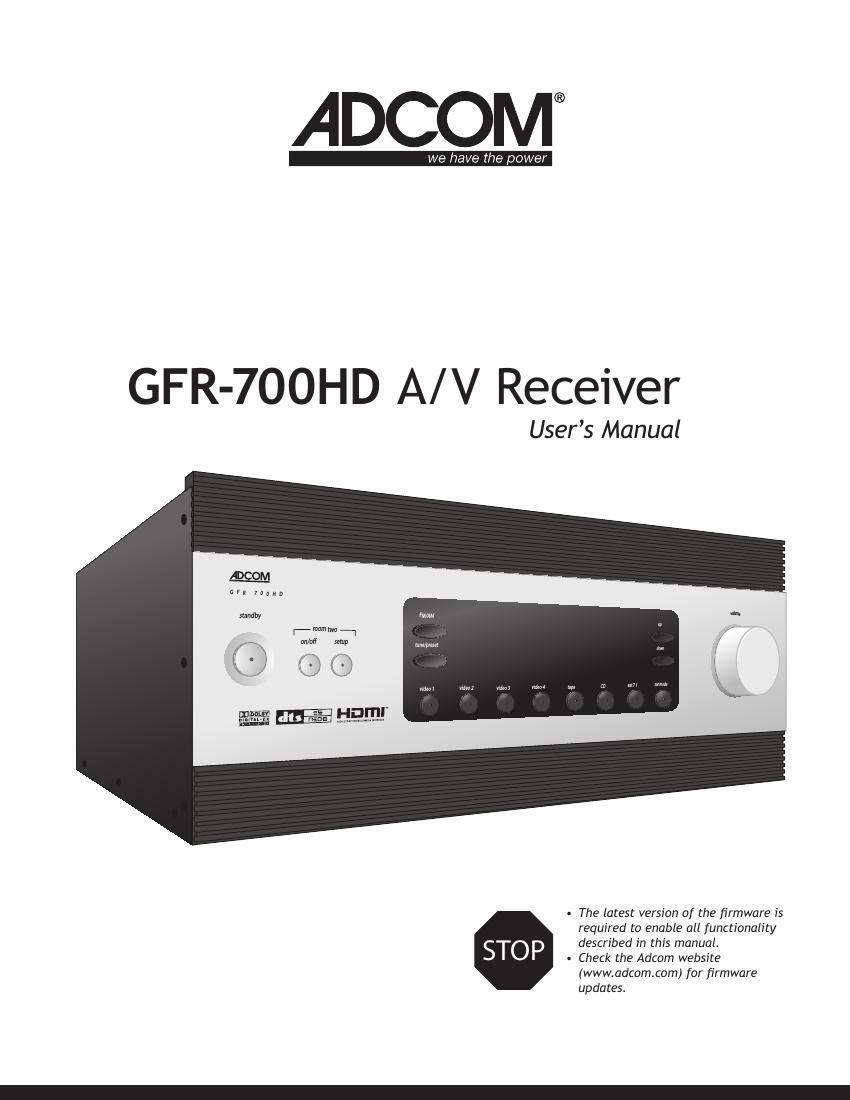 Adcom GFR 700 HD Owners Manual