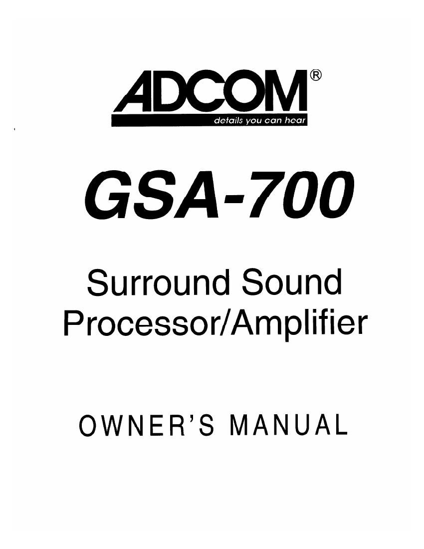 Adcom GSA 700 Owners Manual