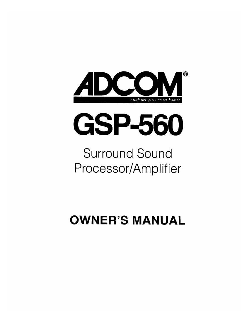 Adcom GSP 560 Owners Manual