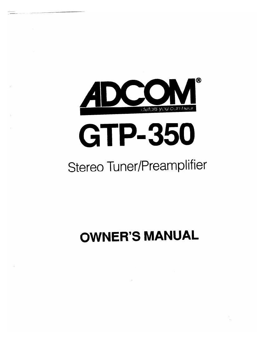 Adcom GTP 350 Owners Manual