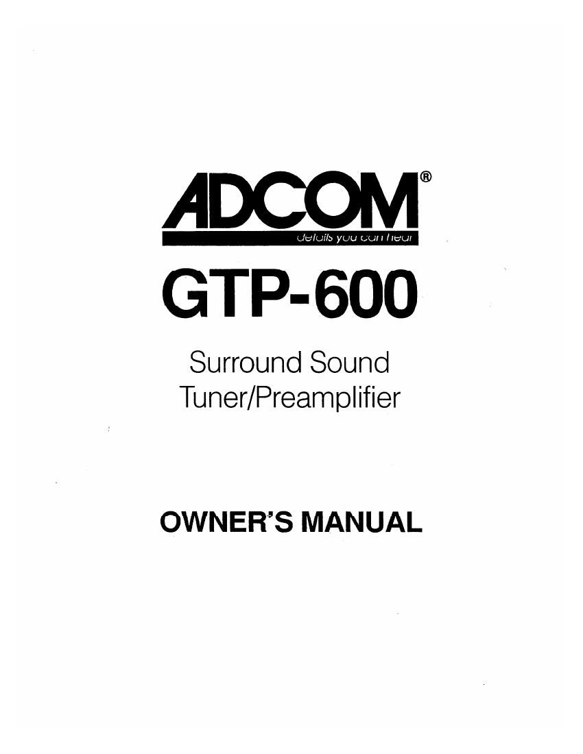 Adcom GTP 600 Owners Manual