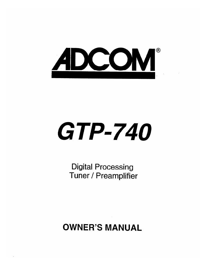 Adcom GTP 740 Owners Manual