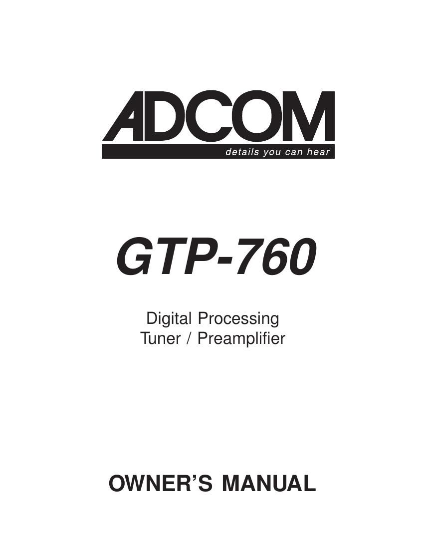 Adcom GTP 760 Owners Manual