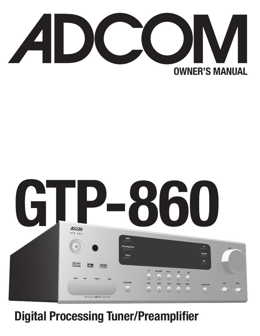 Adcom GTP 860 Owners Manual