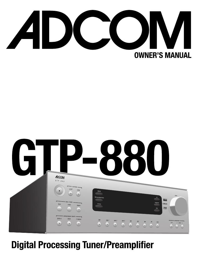 Adcom GTP 880 Owners Manual