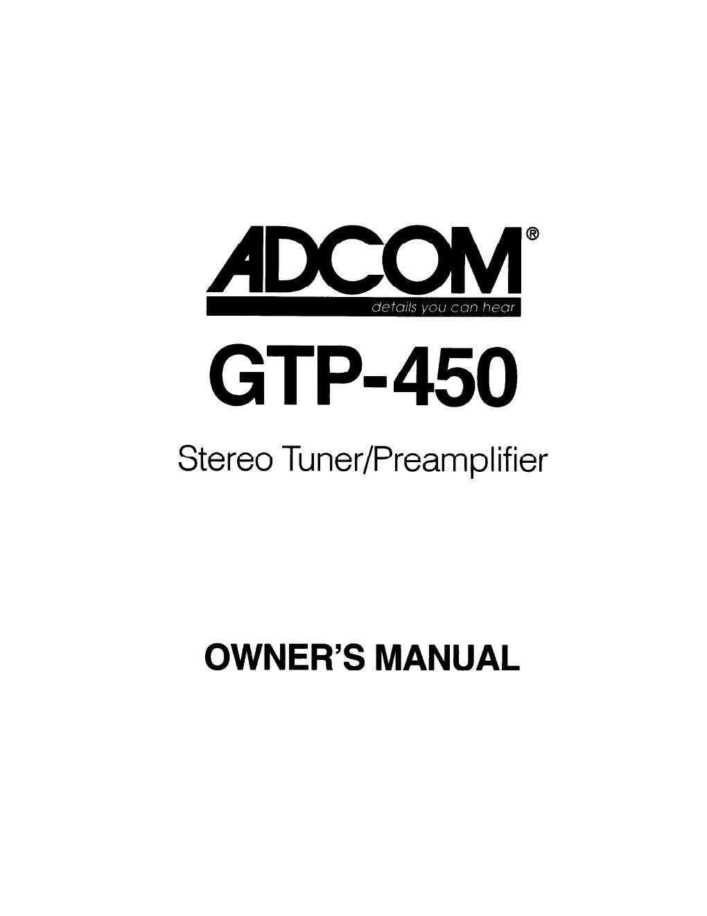 adcom gtp 450 owners manual