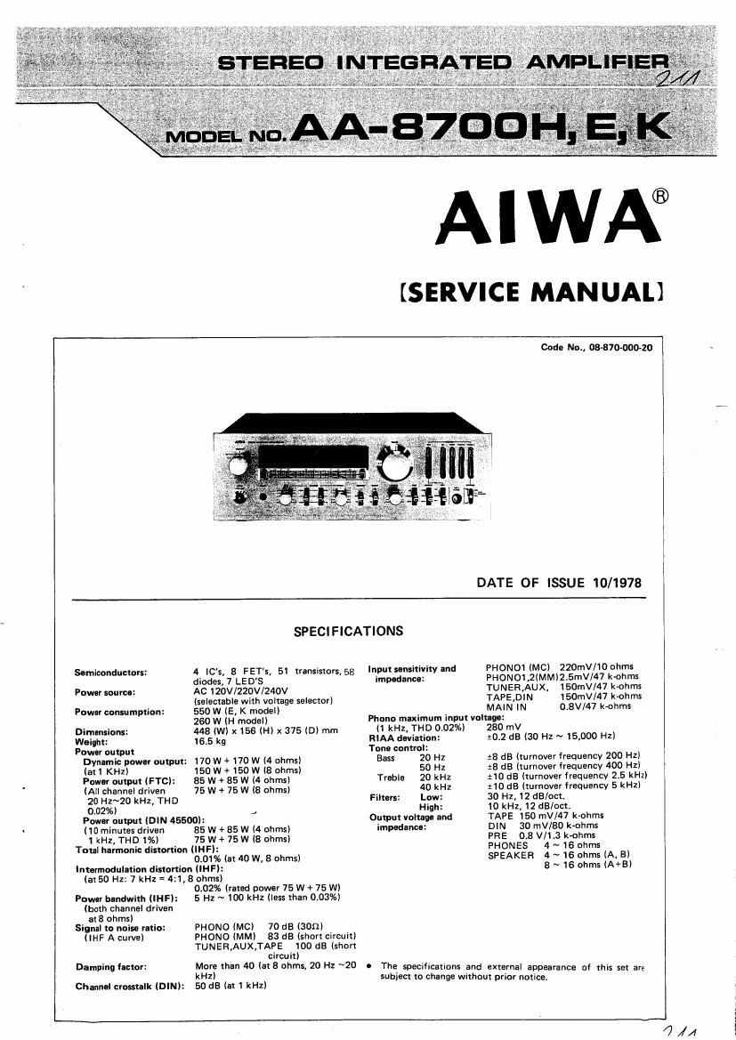 Aiwa AA 8700 E Service Manual