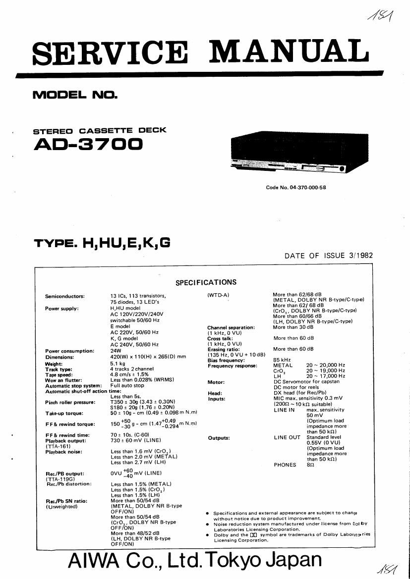 Aiwa AD 3700 Service Manual