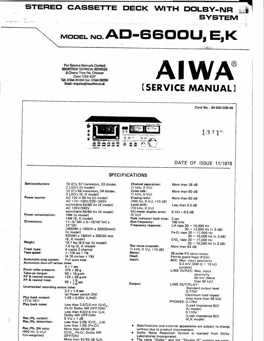 Aiwa AD 6600 Service Manual