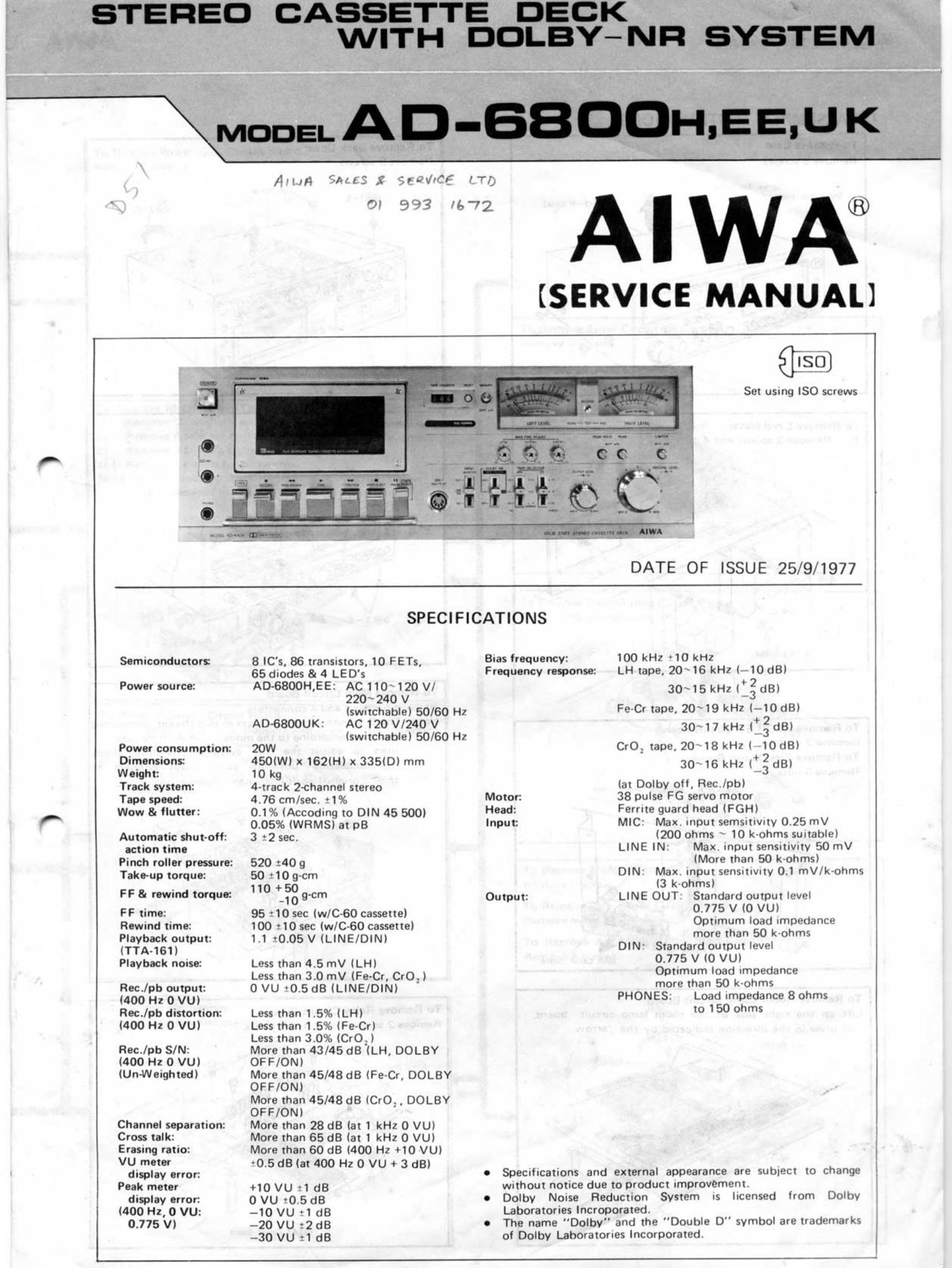 Aiwa AD 6800 Service Manual