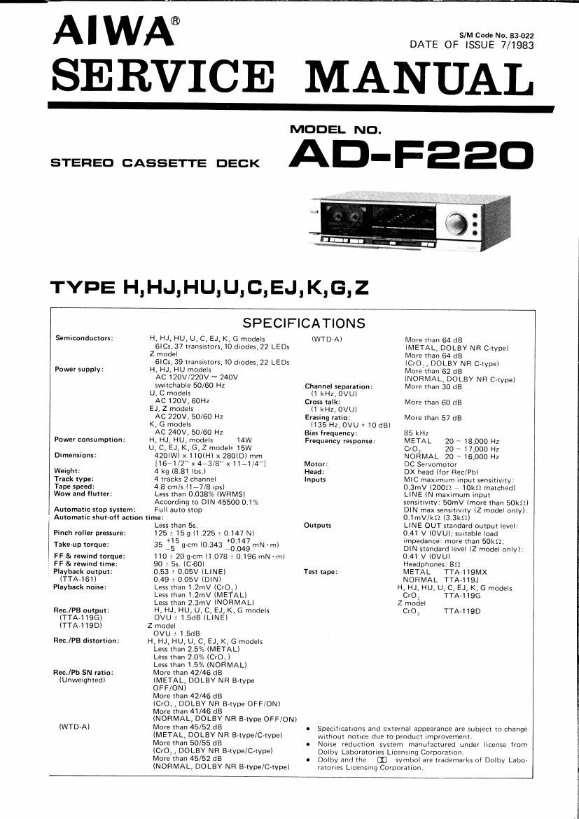 Aiwa AD F220 Service Manual