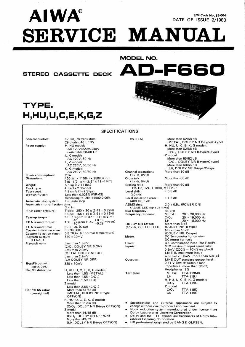 Aiwa AD F660 Service Manual