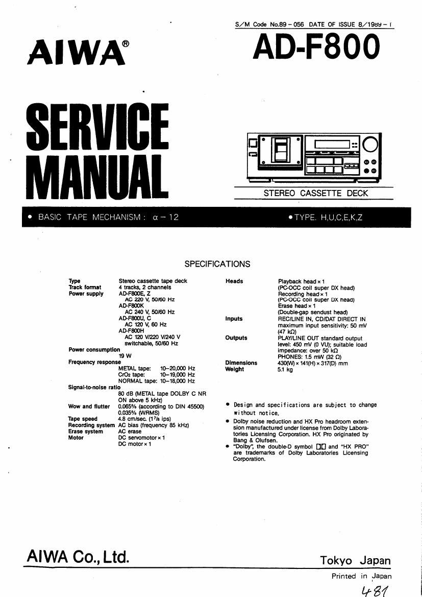 Aiwa AD F800 Service Manual