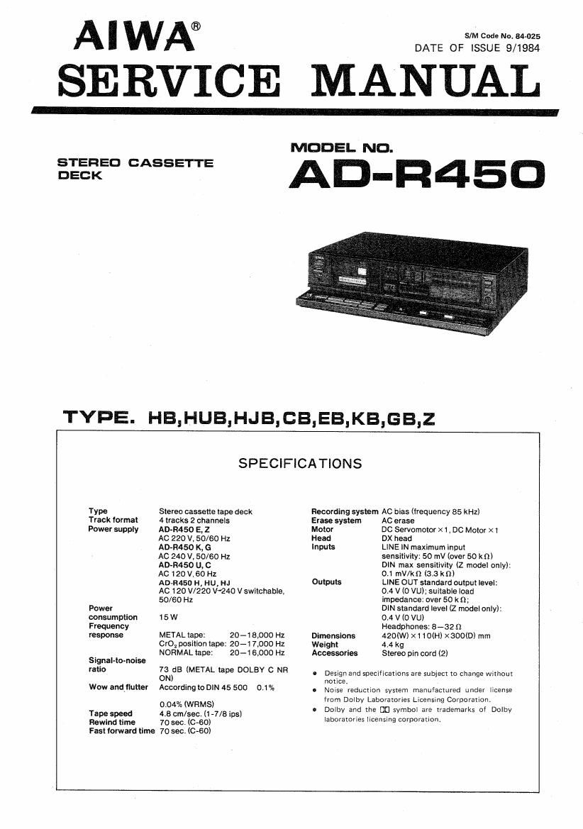 Aiwa AD R450 Service Manual