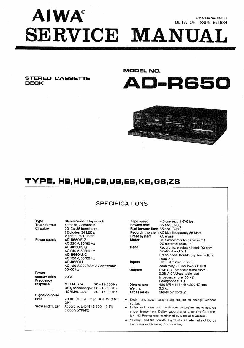 Aiwa AD R650 Service Manual
