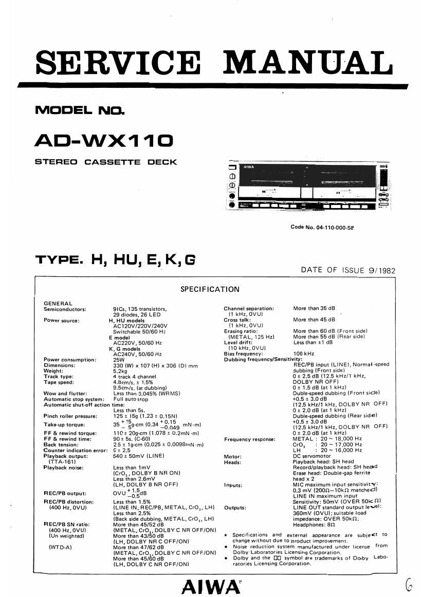 Aiwa AD WX110 Service Manual