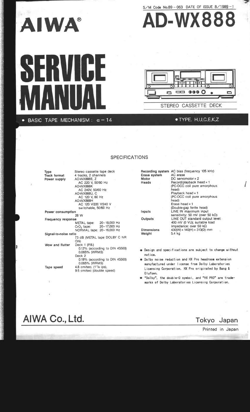 Aiwa AD WX888 Service Manual