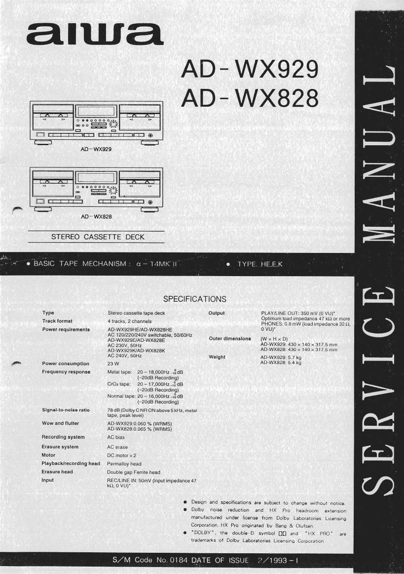 Aiwa AD WX929 Service Manual