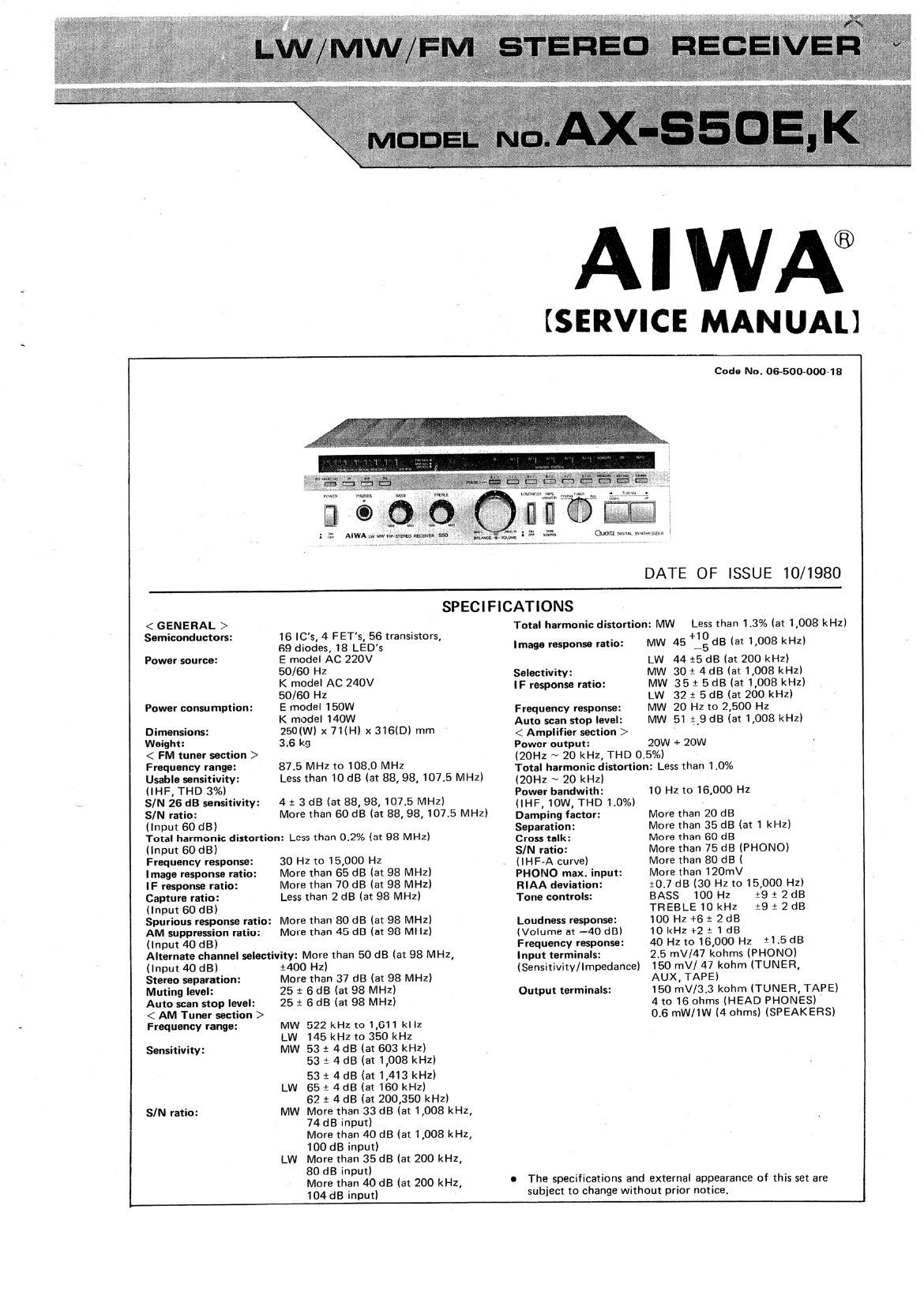 Aiwa AX S50 Service Manual
