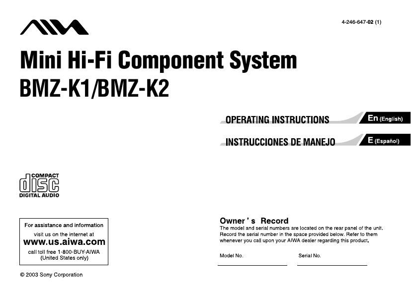 Aiwa BM ZK1 Owners Manual