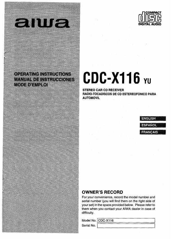 Aiwa CDC X116 Owners Manual