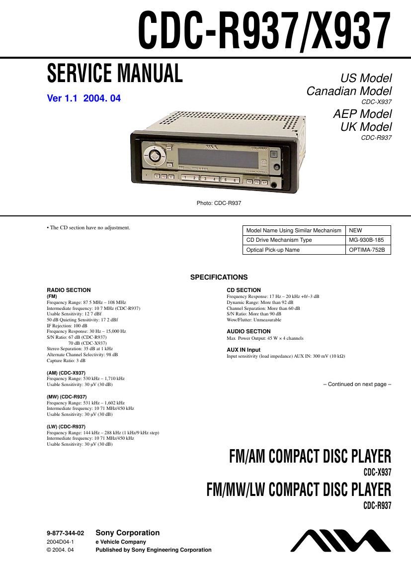 Aiwa CDC X937 Service Manual