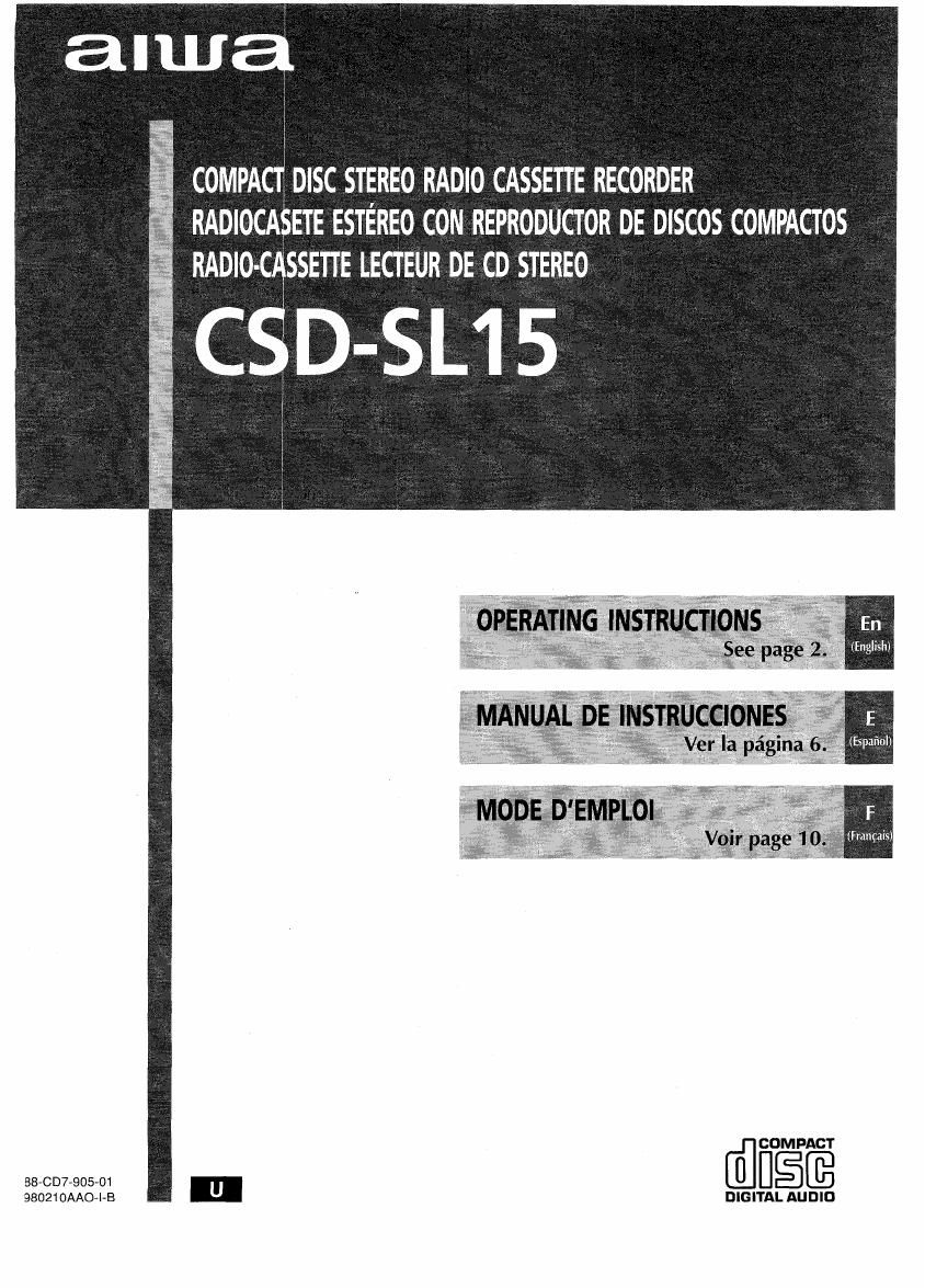 Aiwa CSD SL15 Owners Manual