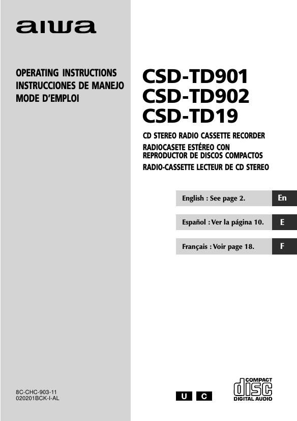 Aiwa CSD TD19 Owners Manual