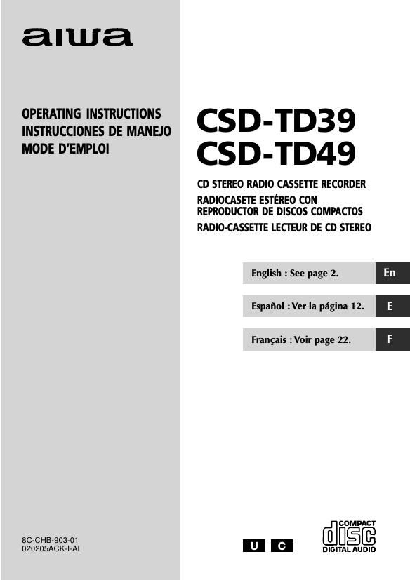 Aiwa CSD TD39 Owners Manual