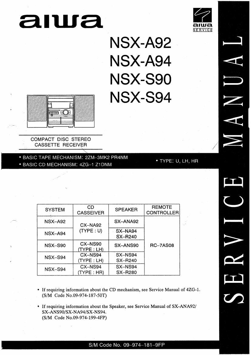 aiwa cx na92 nsx a92 nsx aa94 nsx s90 nsx s94