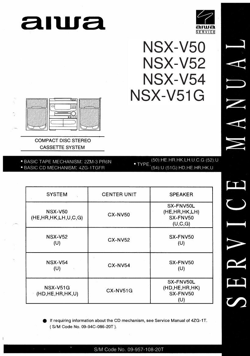 aiwa cx nv50 nsx v50 nsx v51 nsx v52 nsx v54 mini combo audio