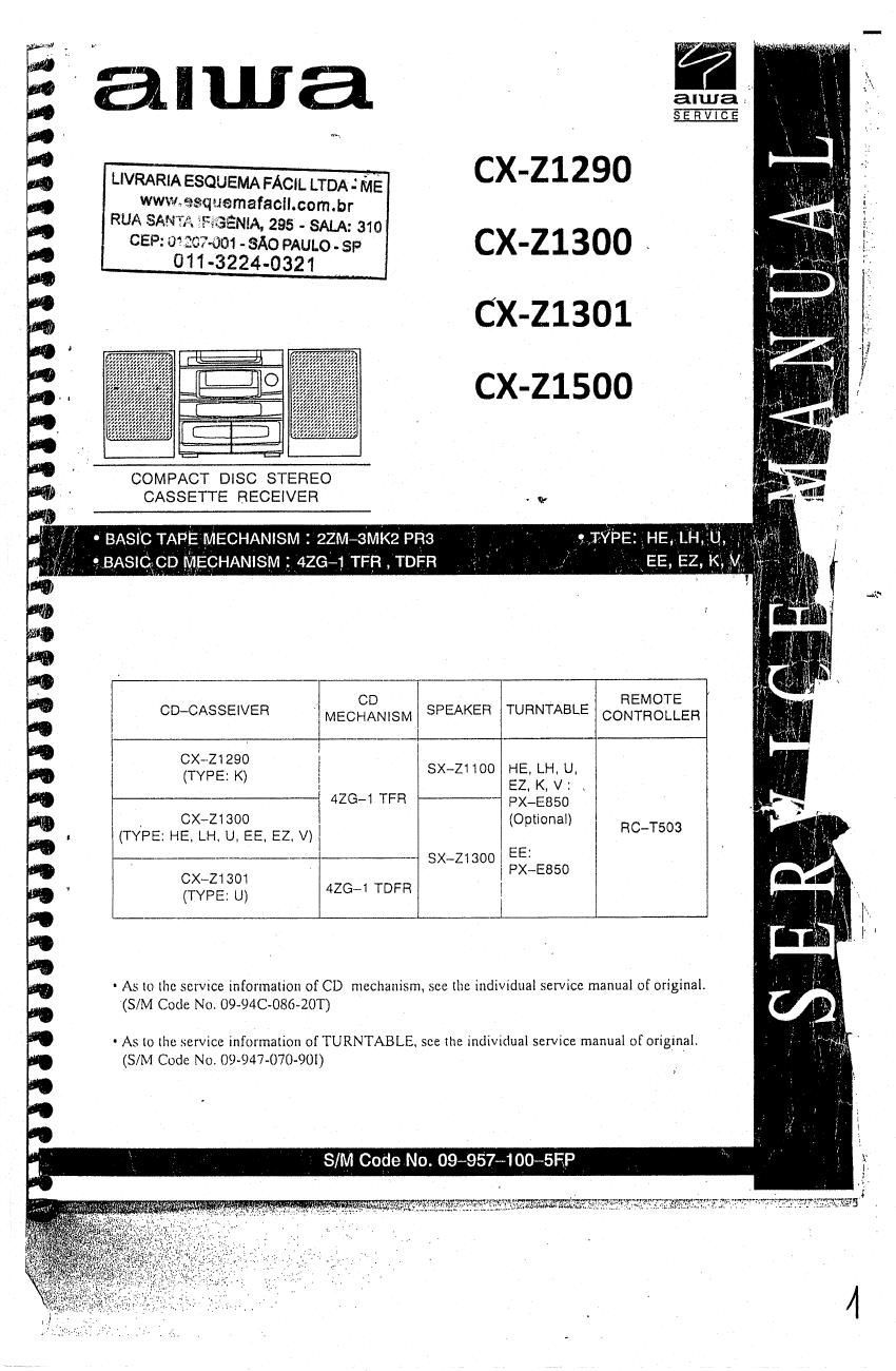 aiwa cx z1500 service manual