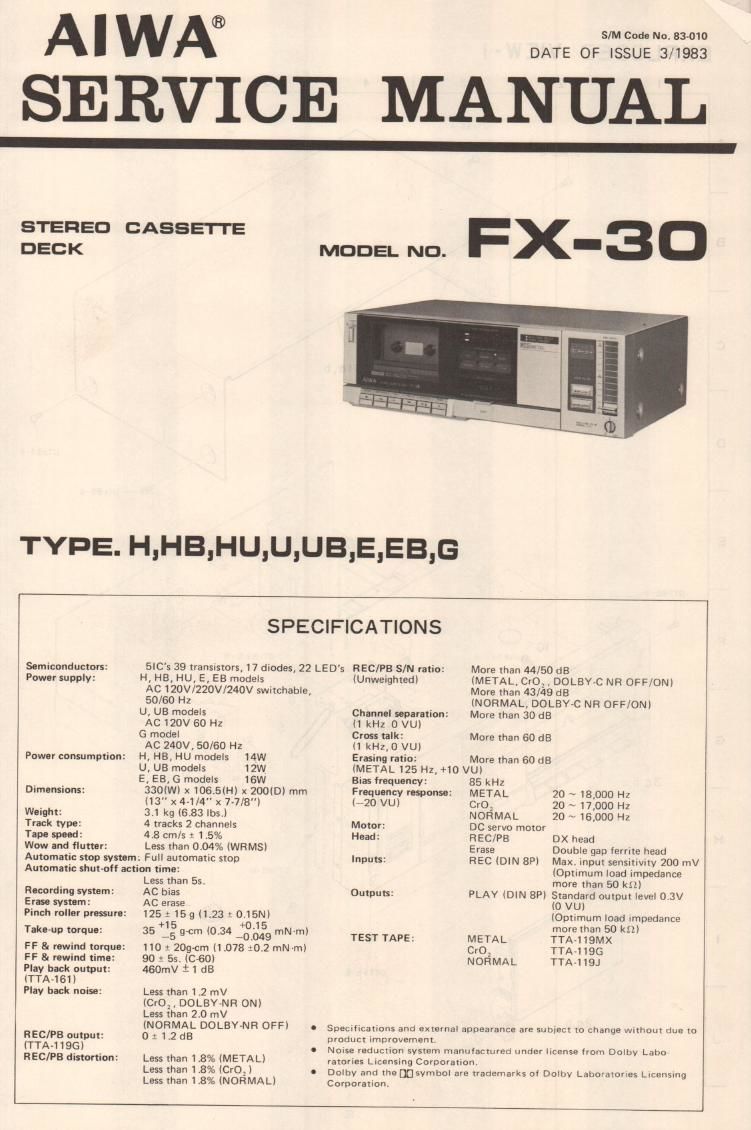 Aiwa FX 30 Service Manual