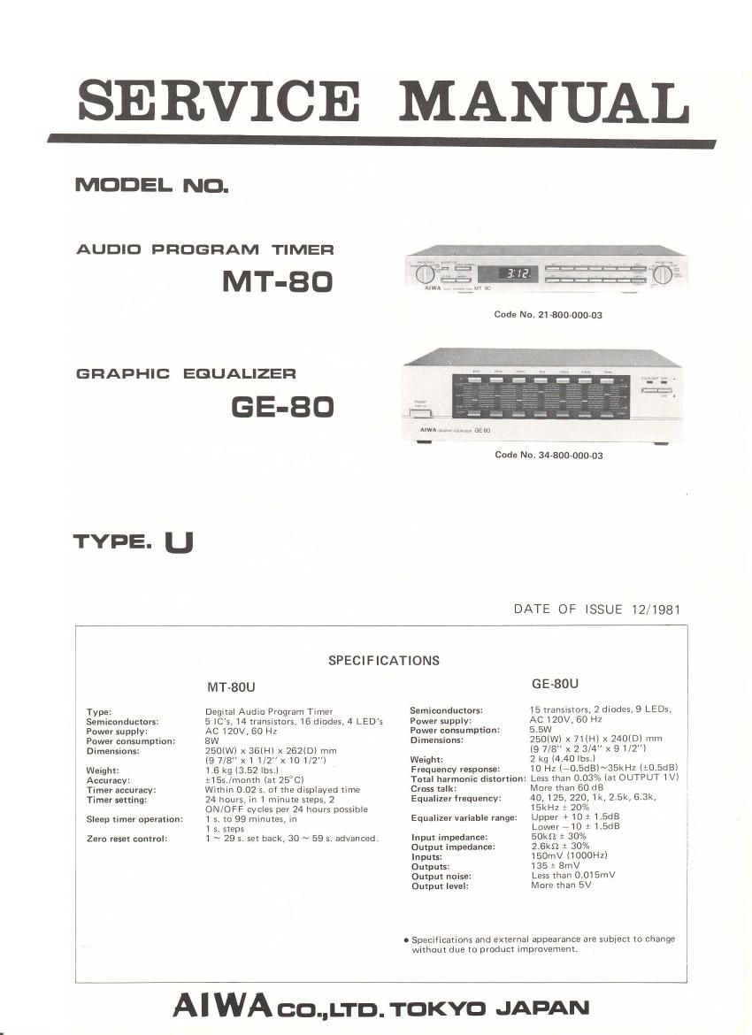 Aiwa GE 80 Service Manual