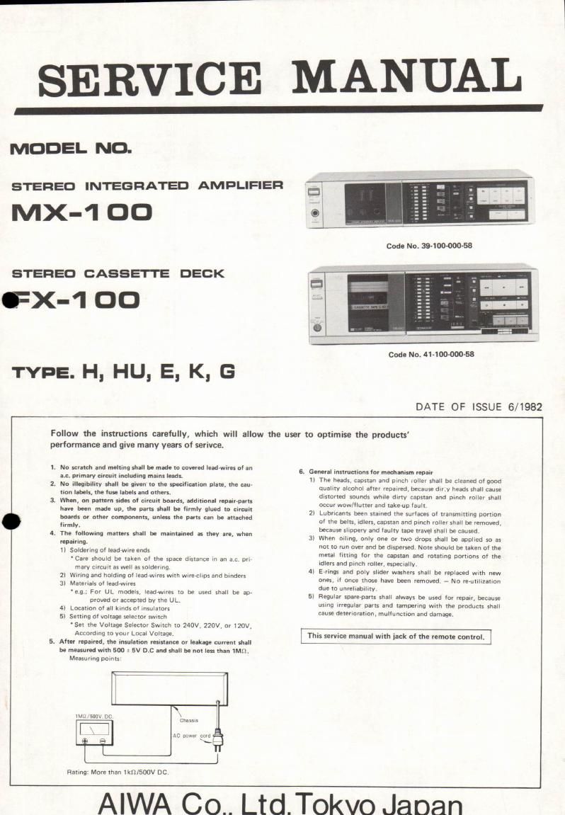 Aiwa MX 100 FX 100 Service Manual