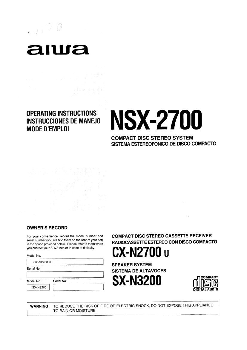 Aiwa NS X2700 Owners Manual