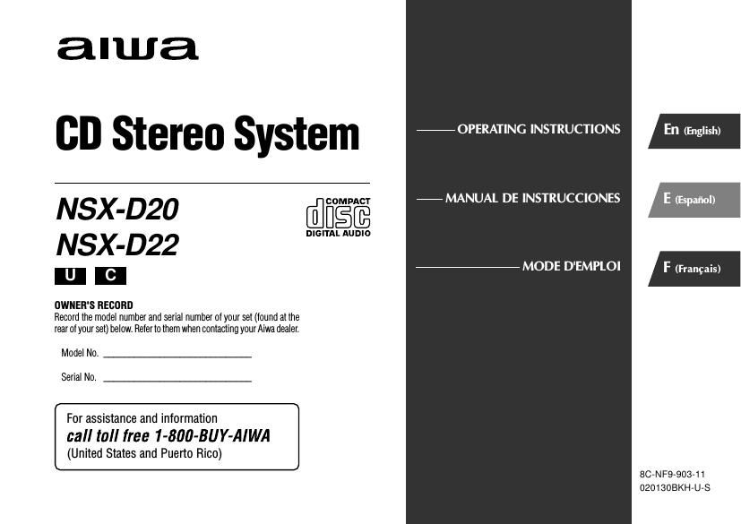 Aiwa NSX D20 Owners Manual