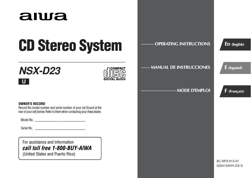 Aiwa NSX D23 Owners Manual