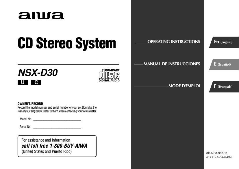 Aiwa NSX D30 Owners Manual