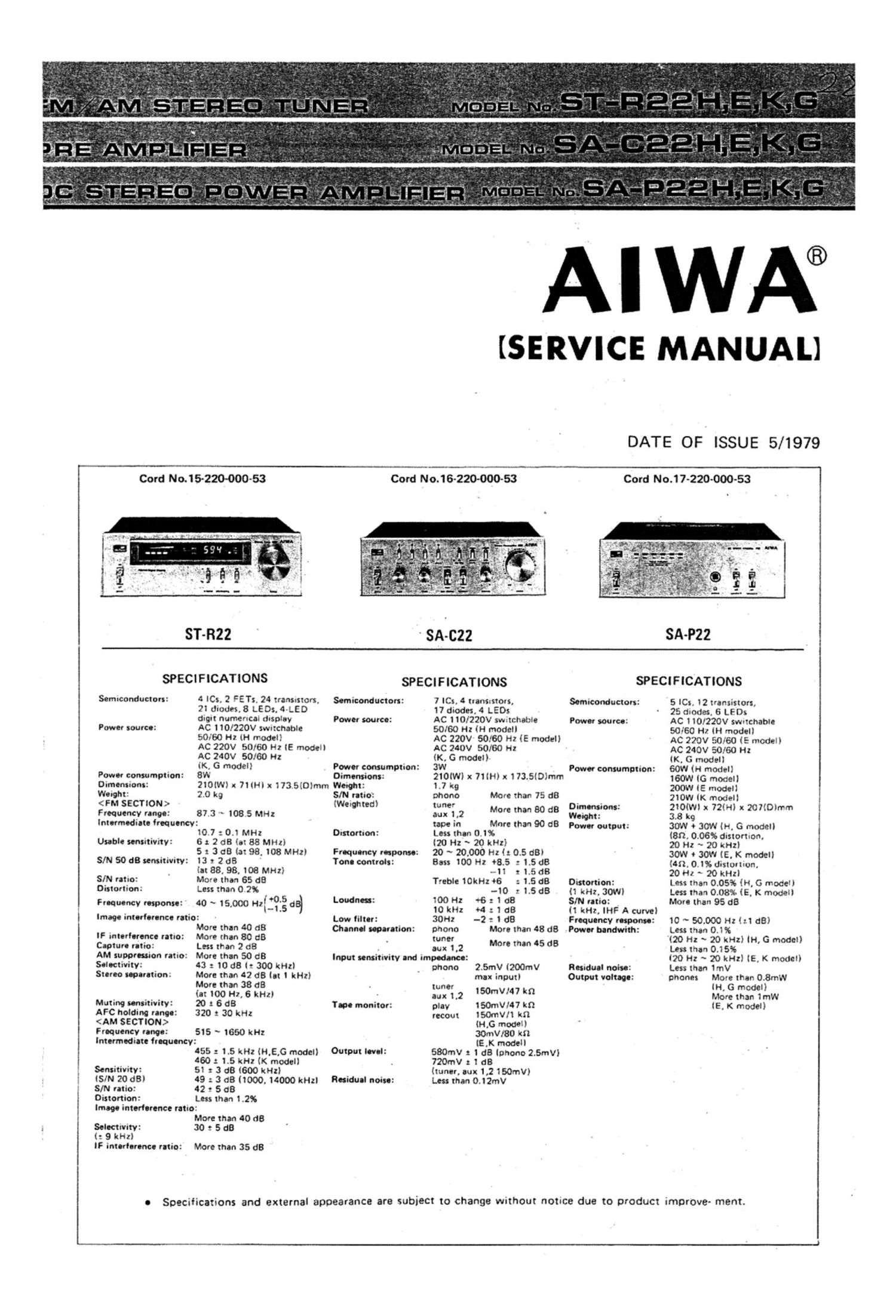 Aiwa ST SA 22 Service Manual