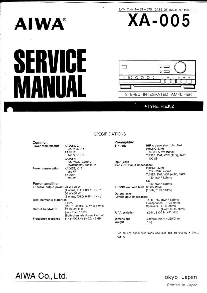 Aiwa XA 005 Service Manual