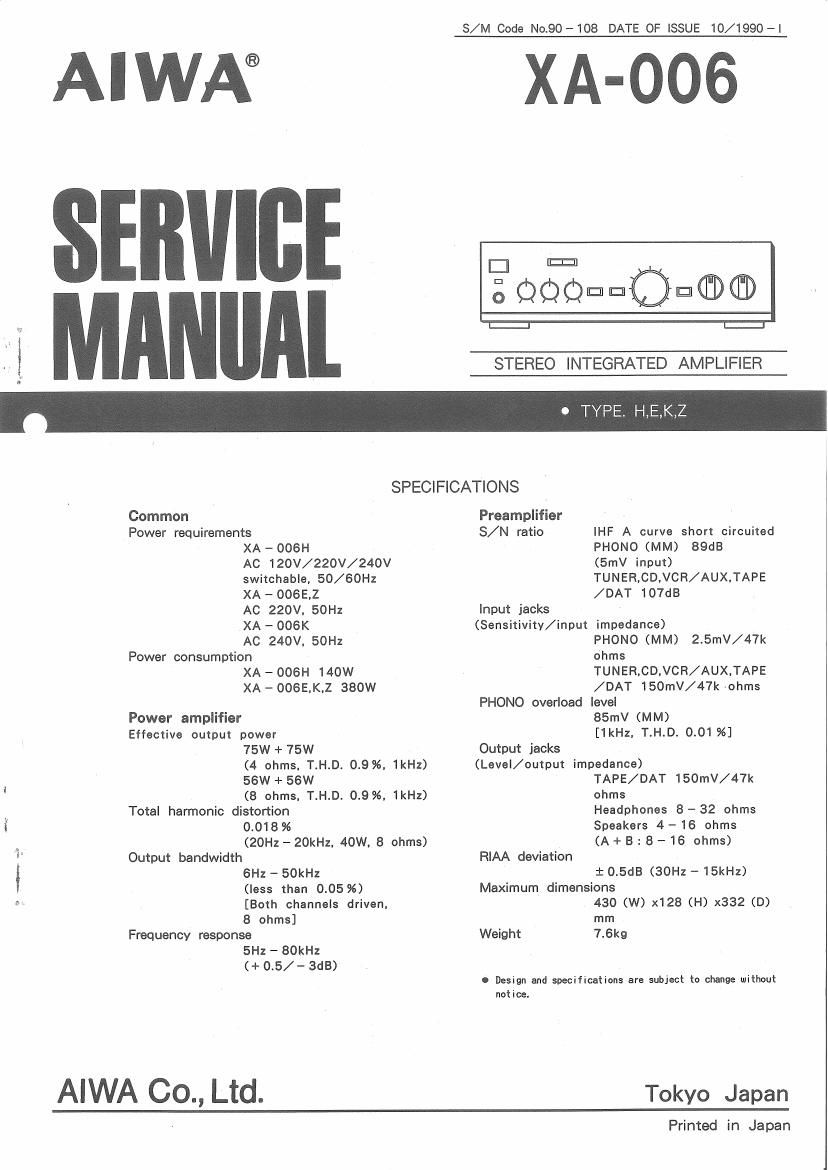 Aiwa XA 006 Service Manual