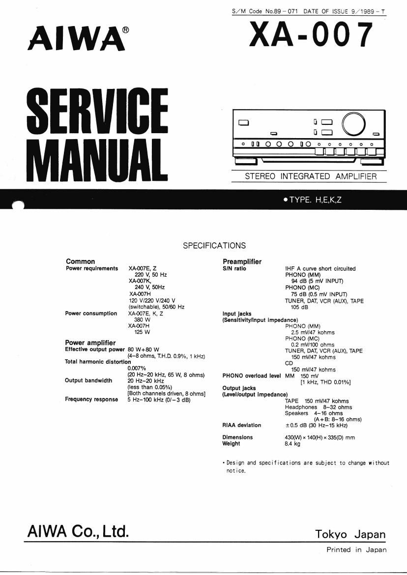 Aiwa XA 007 Service Manual