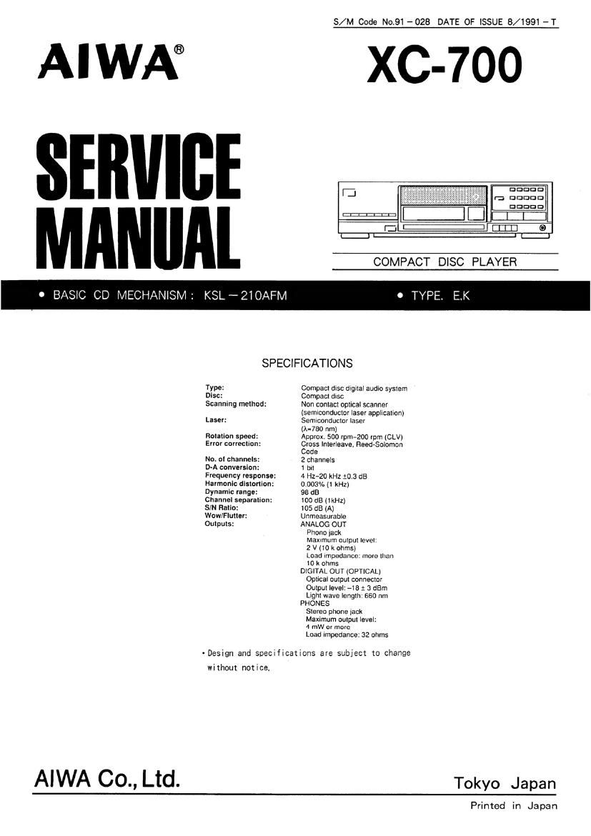 Aiwa XC 700 Service Manual